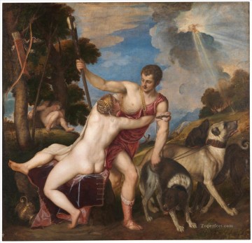  Tiziano Oil Painting - Venus and Adonis 1553 nude Tiziano Titian